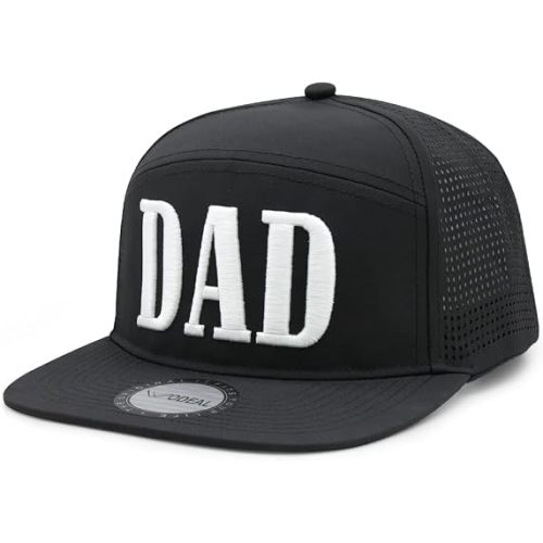 Dad Snapback Hats for Men, Adjustable Quick Dry Flat Bill Cap, Laser Cut Daddy Trucker Hat, Fathers Day Birthday New Dad Gifts Black