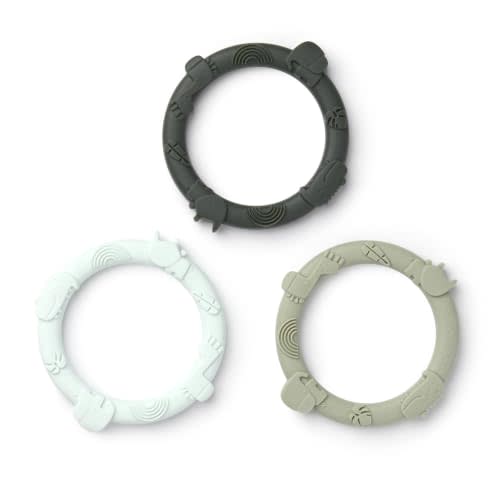 Loulou Lollipop Baby Teether Ring Set, 3 Pack Food-Grade Silicone, Sage Green