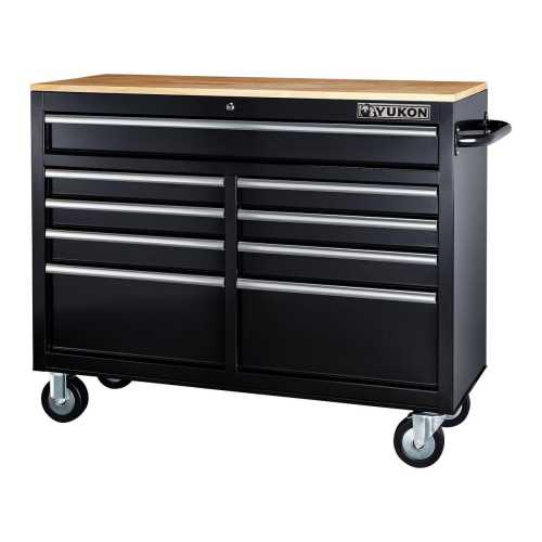 46 in., 9-Drawer Mobile Storage Cabinet with Wood Top, Black