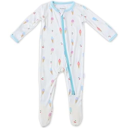 Bamboo Little Soft Baby Footie Pajamas, Baby Clothes, Newborn Sleepers, 95% Viscose and 5% Spandex, Icecream, 3-6 Months
