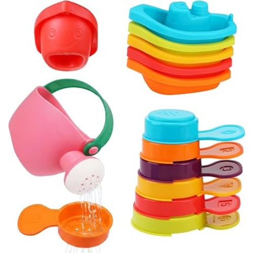 12Pcs Small Water Table Toys for Toddlers 1-3 - Super Easy to Clean, Baby Bath Bathtub Pool Toys Water Table Accessories with Watering Can Floating Boats Spoons for Kids Ages 1-3 Boy Girl Gifts, Pink