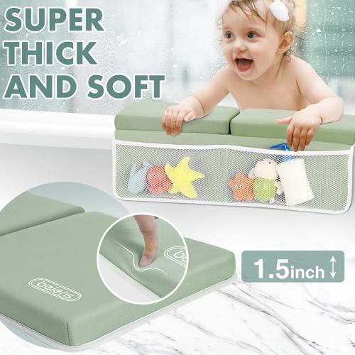 beiens Bath Kneeler and Elbow Rest Pad Set, 1.5-Inch Thick Memory Foam Pads | Bath Kneeling Pad, Quick-dry Neoprene, 6 Suction Cups, Non-slip Base, 4 Organizer Pockets for Baby Bath Toys and essentials
