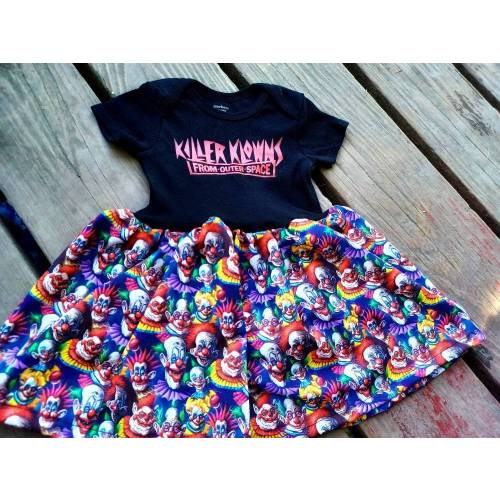 Killer Klowns Onsie baby dress or toddler tshirt dress ,horror movie, outer space , cult classic, retro, baby shower gift, clowns, scary