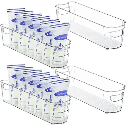Vtopmart Breastmilk Storage Container 4PCS Set, Clear Freezer and Fridge Organizer Bins, Plastic Storage Bins for Breast Milk, Baby Pouches, Formula, Bottles and Yogurts, 4.3’’ Width, 14.7" Long