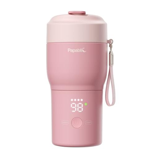 Papablic Portable Bottle Warmer Pro for Travel  Fast Heating, Built-in Sterilizer, 30W Fast Charge, 5-Temp Control, Easy-Clean Wide Mouth, Baby Milk Warmer for Breastmilk & Formula, Sakura Pink
