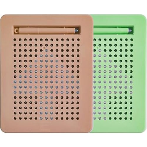 2 Pcs Magnetic Drawing Board for Kids with Magnet Stylus Pen and Beads, Toddler Doodle & Sketch Toys for Girls & Boys, Stress Relief Toy, Educational & Fun for Toddlers (Green Brown)