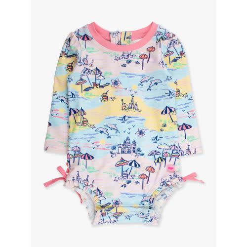 Novelty Long Sleeve One Piece Rash Guard Swim Suit with Ruffles