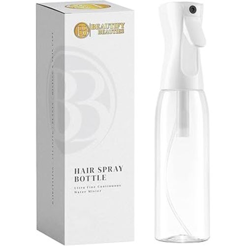 BeautifyBeauties Spray Bottle For Hair – Continuous Mister Spray Bottle for Hairstyling, Cleaning, Plants, Pets, Barbers, Salons, Essential Oil Scents (Clear, 16.9oz/500ml) 11" H x 2.6" L
