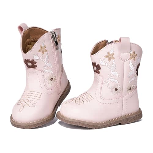 Newsonet Toddler Baby Cowboy Cowgirl Boots Infant Western Shoes All Season | Roomy Round Toe, Mid Calf, Non-Slip, Classic Western Style for 6 9 12 18 24 Months Boys Girls Unisex