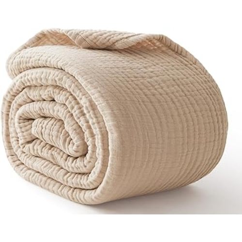 100% Cotton Muslin Blanket 40" x 40", Breathable and Lightweight Cotton Throw Blankets, Soft Cooling Summer Gauze Blanket for All Season, Beige