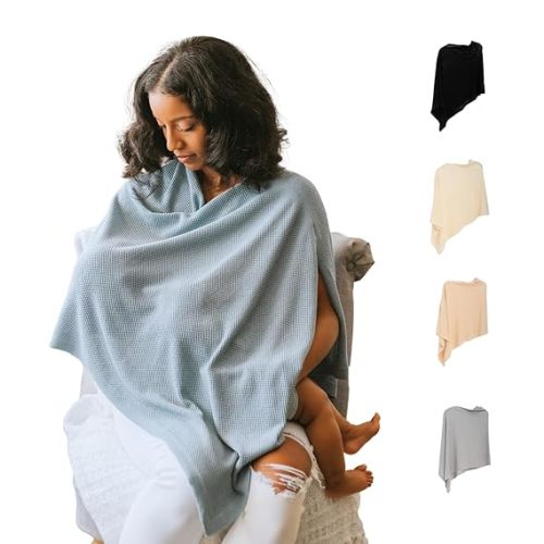 Breathable Nursing Cover Up for Breastfeeding - Privacy Nursing Covers - Newborn Essentials Must Haves - Improved Ponchy by Gold Mamas - Blue