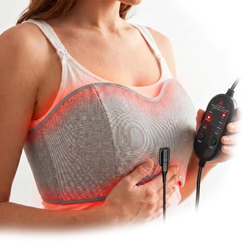 Red Light Lactation Massager with Heat & Vibration, Breast Heating Pad for Breastfeeding, Clogged Ducts & Engorgement Relief, Postpartum Breast Care with Extra Extension Strap for All Body Types