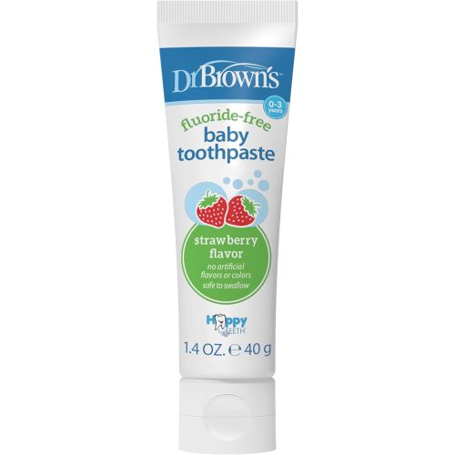 Dr. Brown’s Fluoride-Free Baby Toothpaste, Infant & Toddler Oral Care Strawberry 1-Pack 1.4oz/40g, 0-3 years