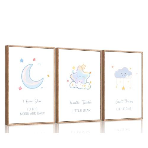 3 Pcs Cartoon Style Moon and Stars Nursery Decor Poster Scandinavian Neutral Baby Room Wall Art Nursery Classroom Wall Decor Canvas Print Posterfor Baby Boys and Girls Room Kids Room Home Decoration （12×18in Unframed）