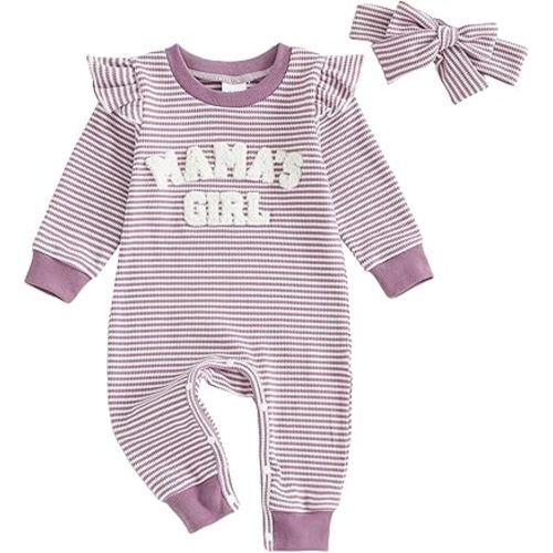 Ropa para bebés recién nacidas, enterizo para niñas, con bordado "Daddy's Girl", a rayas, con volantes, mameluco para otoño e invierno