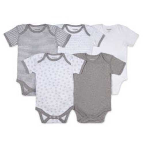Bee Essentials Organic Short Sleeve Baby Grey Bodysuits Set of 5 | 3-6 Months