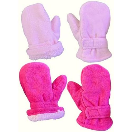 Baby Toddler Mittens Kids 2 Pair Pack Fleece Warm Sherpa Lined