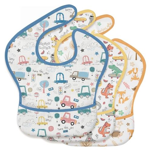 3 Pack Waterproof Baby Bibs for Eating, Mess Proof Feeding Bib