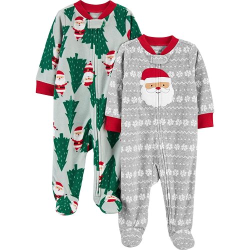 Simple Joys by Carter's Baby 2-Pack 2-Way Zip Microfleece Holiday Sleep and Play, Tan Santa, 3-6 Months
