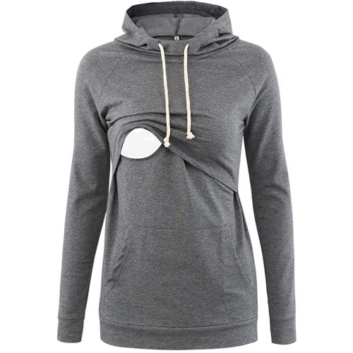 Liu & Qu Womens Nursing Hoodie Long Sleeves Sweatshirt Breastfeeding Layered Top Pocket Casual Clothes