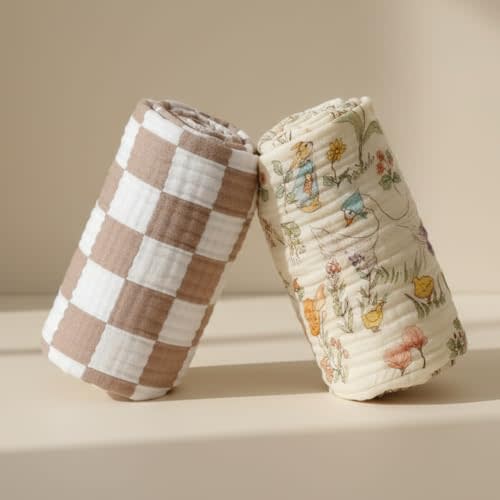 Muslin Baby Blanket 2-Pack – Gentle Touch, Always Within Reach, for Peace of Mind.