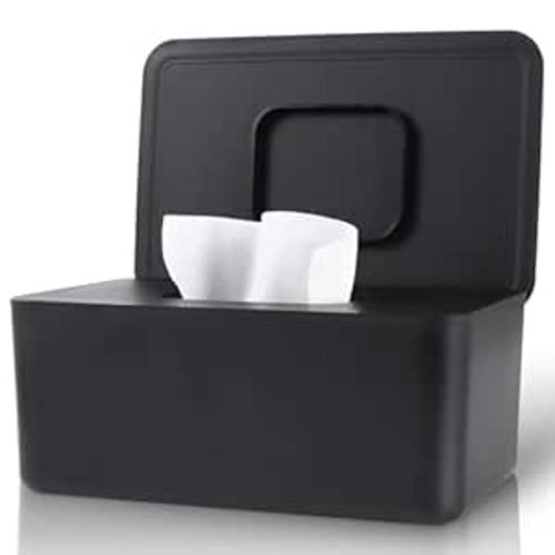 LEQXGO Baby Wipes Dispenser, Wipes Dispenser Baby Wipes Case, Baby Wipe Holder for Fresh Wipes, Non-Slip Wipes Case, Wipe Container with Sealing Design Lid (Black)