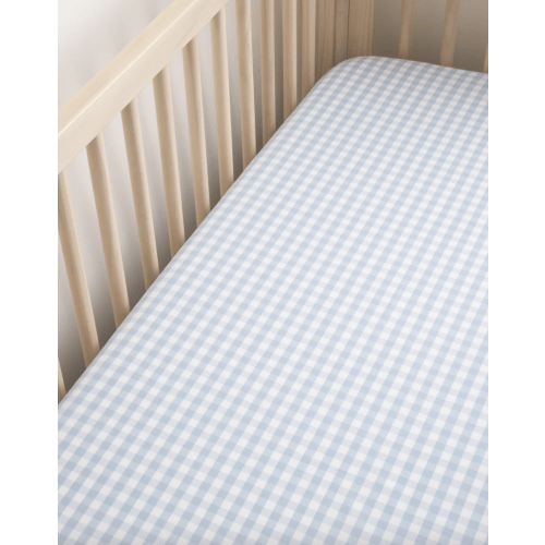 Luxe Premium Light Blue Gingham Crib Sheet