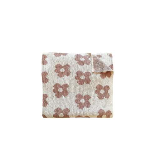 Knitted Baby Blanket - Mocha Daisy
