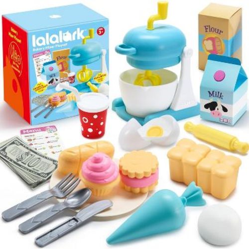 Joyfy 16Pcs Whisk n' Bake Bakery Mixer Playset, Pretend Play Kitchen Toys for Girls Boys, Easter Birthday Gift for Kids 3 4 5 6 Years Old