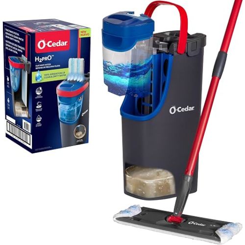 O-Cedar H2prO Flat Mop System | Quick Everyday Cleaning | Dual-Tank Fresh Water System | Machine Washable Reusable Microfiber Mop Pad | Safe on Hardwood, Tile & Vinyl Floors