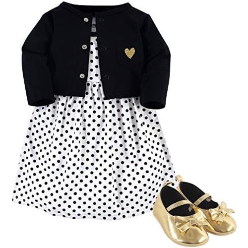 Hudson Baby baby-girls Cotton Dress, Cardigan and Shoe Set
