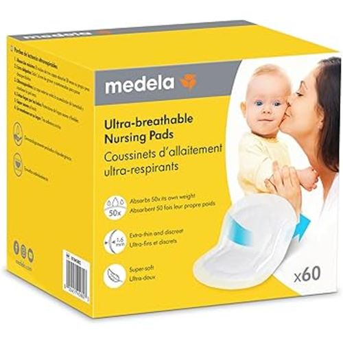 Medela Ultra-Breathable Nursing Pads, Highly Absorbent, Super Soft, Discreet Design for Comfortable Wear, Pack of 60