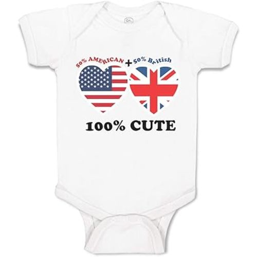 Baby Bodysuit 50% British + 50% American = 100% Cute Boy & Girl Baby Clothes Funny Cotton A White Design Only 6 Months