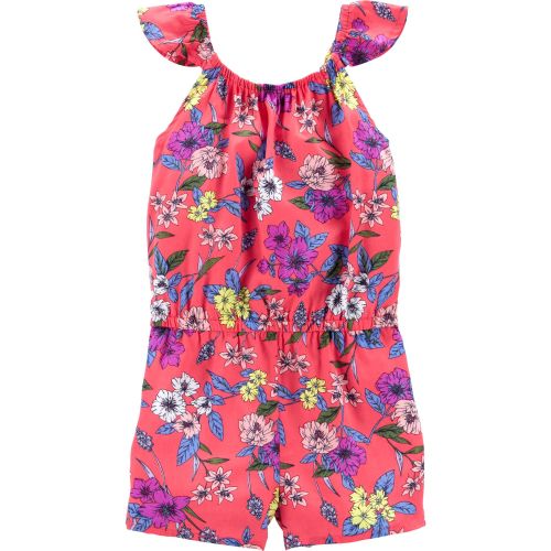 Flutter Sleeve Floral Romper - 24M - Orange-Red, Multi