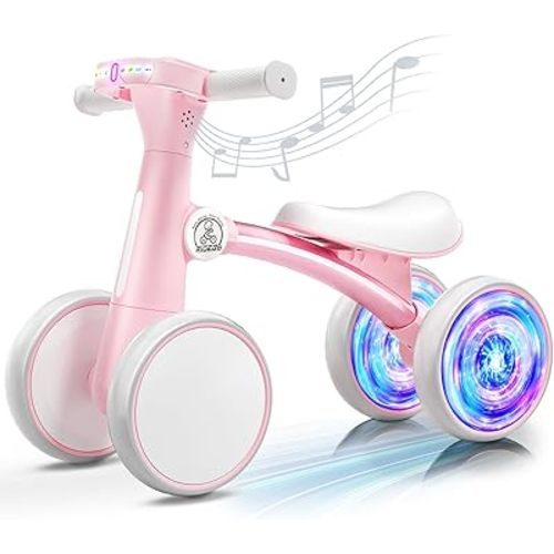 Ridego Colorful Lighting Baby Balance Bike for 1 Year Old Girls Gifts,Toddler Toys for 12-24 Month with Music,4 Silence Wheels Baby Walker,Toddler First Bike for 12-24 Month Birthday Toys Gifts