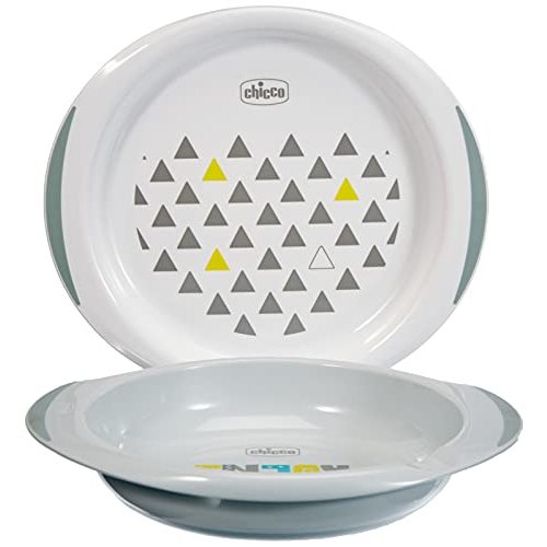 Chicco Children's Meal Set, 2 Reusable Baby Plates, 1 Hollow and 1 Plate, Non-slip Side Handles and Base, Ergonomic Socket, Spoon Rest, Meal Accessory, From 12 Months