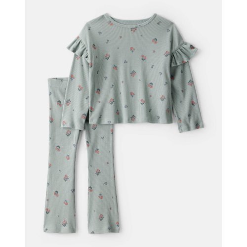 Toddler Girl 2-Piece Floral Cotton Long-Sleeve Tee & Pant Set - Green - Carter's | Carter's