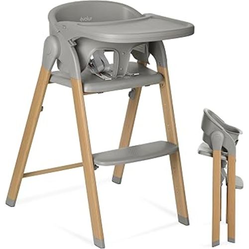 Evolur Nimbus High Chair in Dark Grey, Easily Converts from Baby High Chair to Adult Stool, Compact and Easy to Fold & Portable, Easy to Clean, Adjustable and Removable Tray