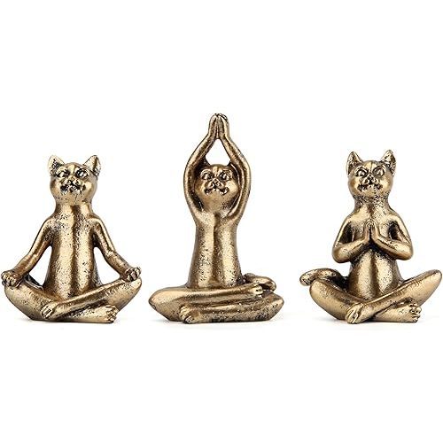 Yoga Cat Statues for Home Decor Accents,Yoga Pose Figurine for Zen Spiritual Bedroom Living Room Office Table Desk Modern Boho Decoration,Meditation Shelf Decor Accents Antique Bronze Gift