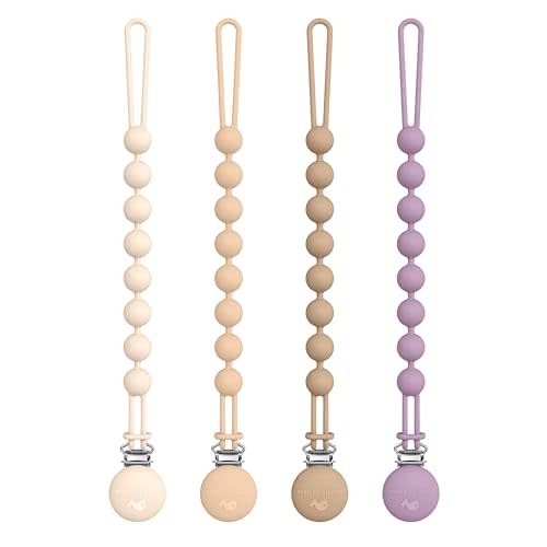 Cuddle Campus Silicone Pacifier Clip Holder with One Piece Design, Pack of 4 Soft Flexible Binky Clips for Baby Boy and Girl Set 3(3M+)