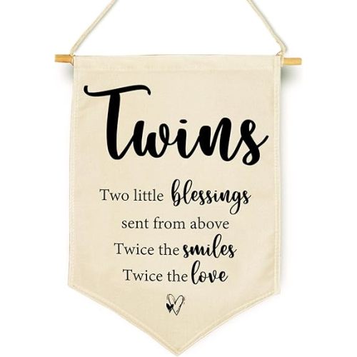 Twins Room Sign, Twins Room Wall Décor, Two Little Blessings Hanging Pennant Flag, Hanging Pennant Flag for Bedroom Playroom and Nursery, Birthday Christmas Gifts for Kids