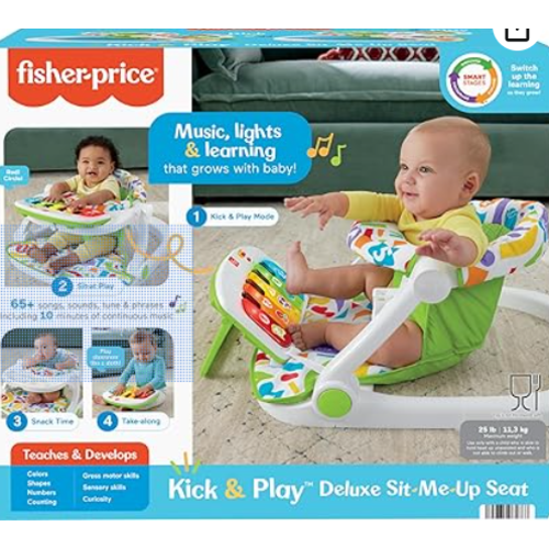 Fisher-Price Baby Portable Chair Deluxe Kick & Play Sit-Me-Up Floor Seat with Piano Learning Toy & Snack Tray for Infants to Toddlers