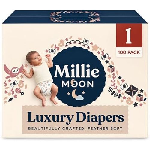 Millie Disposable Baby Diapers, Size 1, 100 Count, Absorbent Core, Wetness Indicator, Flexible Waistband, Secure Fit for Everyday Baby Care