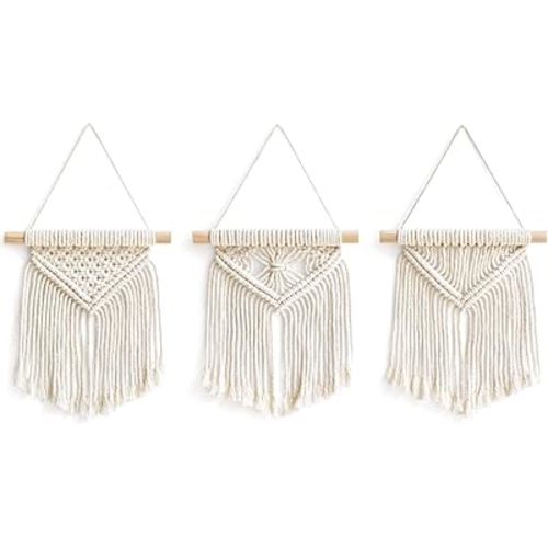 Mkono Boho Wall Decor Mini Macrame Wall Hanging Art 3 Pack Cute Christmas Tree Decoration for Living Room Bedroom Bathroom Teen Girls Room Dorm Home Office Gift Idea, 8''W x 9''H, Small