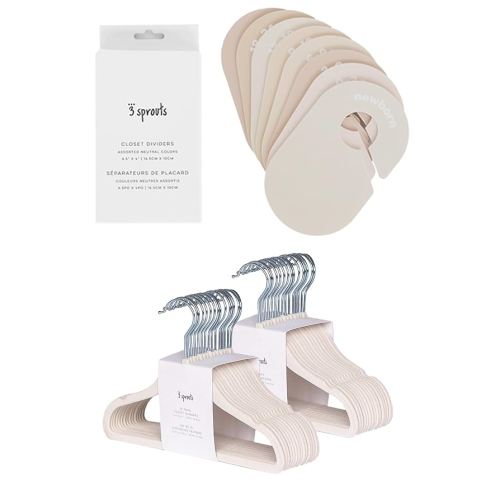 3 Sprouts Closet Dividers & Hangers Bundle - 8 Baby Size Dividers (Neutrals) and 30 Velvet Hangers for Baby Clothes (Cream)