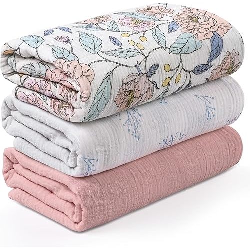 Muslin Swaddle Blankets for Newborn, 3 Pack Breathable Soft Receiving Blanket, Large 38 x 40 inches Swaddle Wrap Burping Clothes, Essentials Infant Shower Items, Toddler Gift