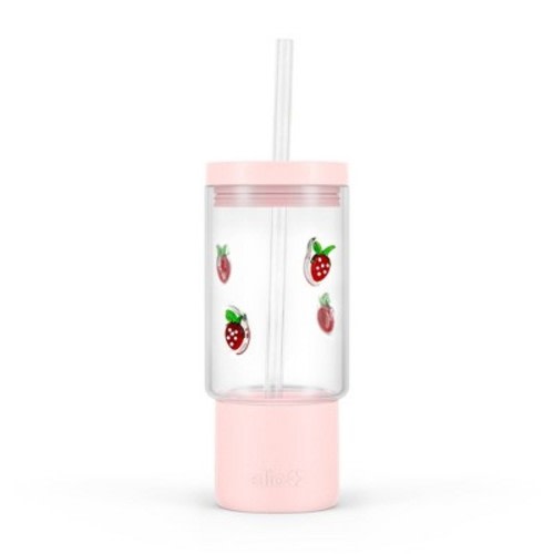 Ello Charmed 18oz Strawberry Glass Straw Tumbler Pink