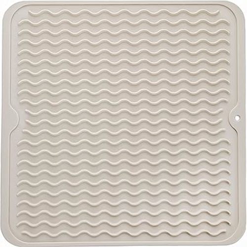 Silicone Dish Drying Mat for Multiple Usage,Easy clean,Eco-friendly,Heat-resistant Silicone Mat for Kitchen Counter or Sink,Refrigerator or Drawer liner Tapioca M 12 inches x 12 inches