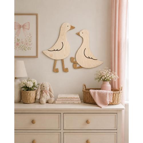 Wooden Goose Nursery Wall Decor | Set of 2 Geese Wall Hanging | Girls Nursery Decor | Neutral Nursery Wall Art | Goose Nursery Decor |
