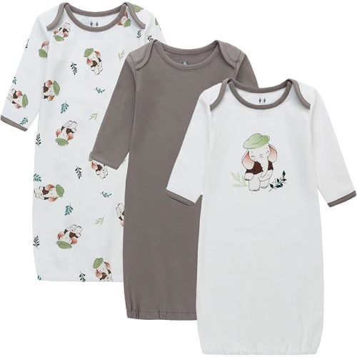 Baby Newborn Gown, 3 Packs Baby Sleeping Bag, Long Sleeve Sleep Sack, Cotton Cloths for Newborn Boys Girls 0-12 Months
